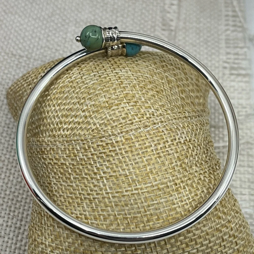 Vintage 925 Sterling Silver Front-Open Torque Bracelet - Turquoise - Picture 15 of 17